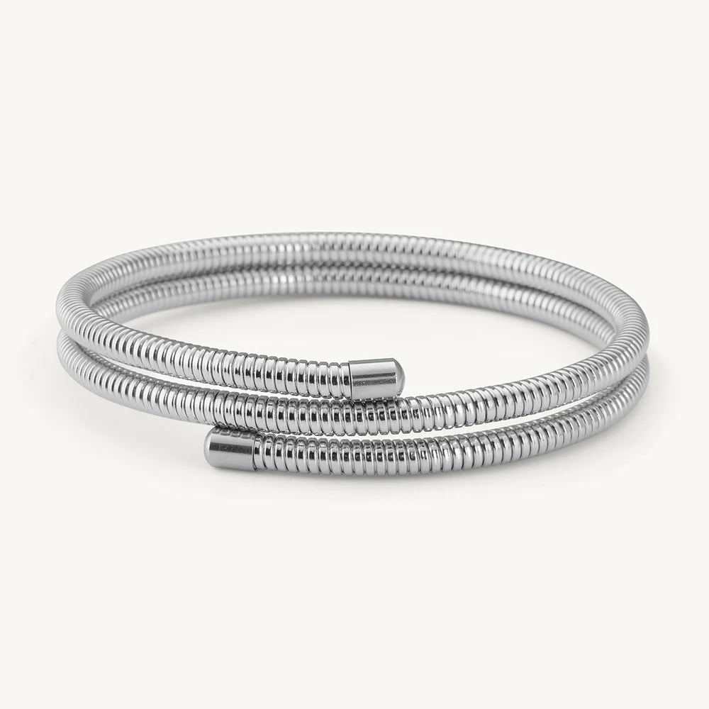 Ribbed Gold Coiled Bangle Bracelet