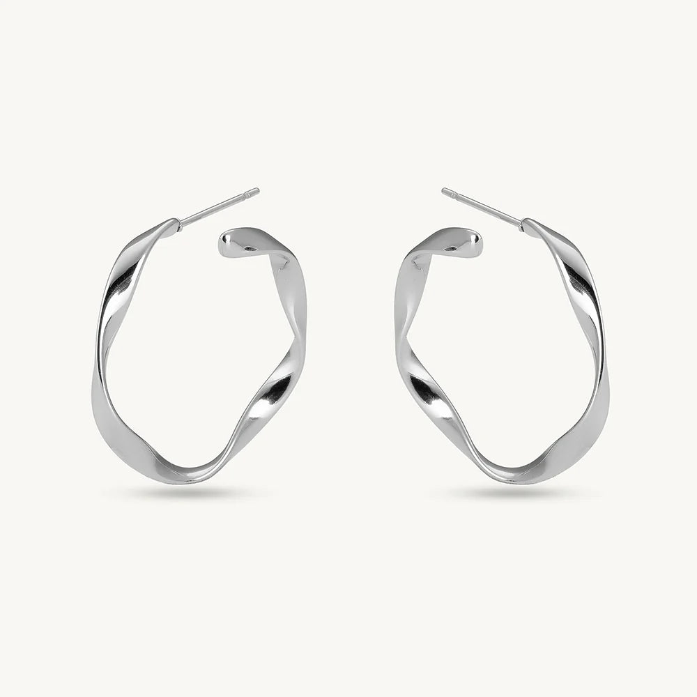 Abstract Silver Hoop Earrings