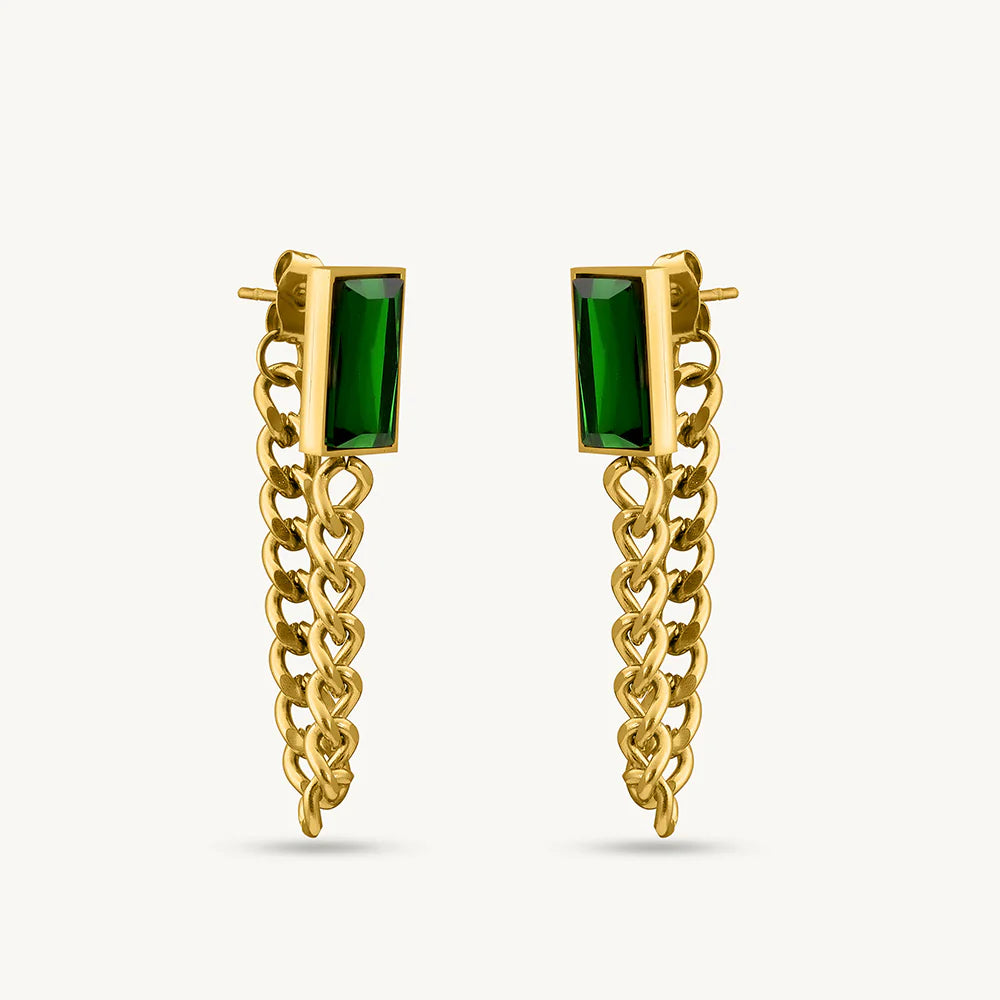 Emerald Chain Dangle Earrings