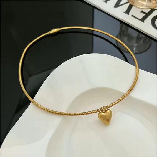 Buckle Love Heart Choker Round Snake Chain Necklaces Pendants