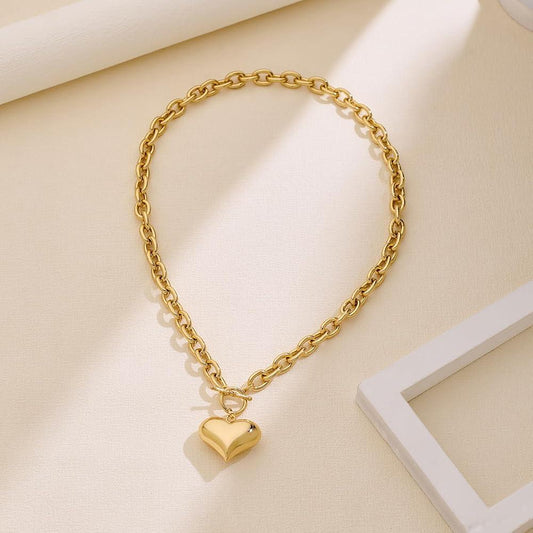 Puffy Heart Pendant Statement Charm Thick Chain Jewelry Birthday Summer Gifts