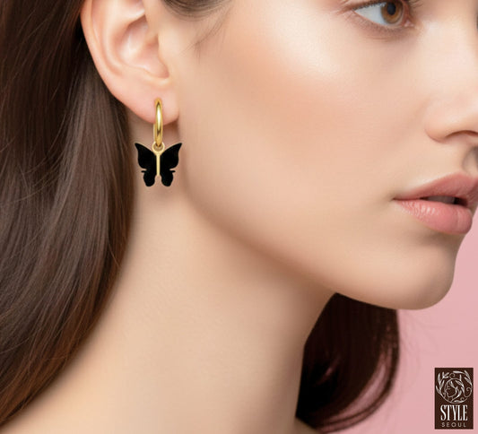 Midnight Butterfly Hoop Earrings