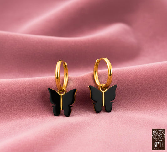 Midnight Butterfly Hoop Earrings