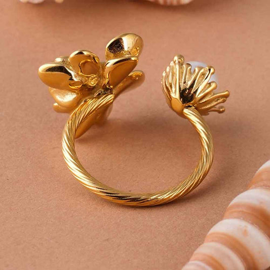 Open Shank Floral Pearl Gold Ring
