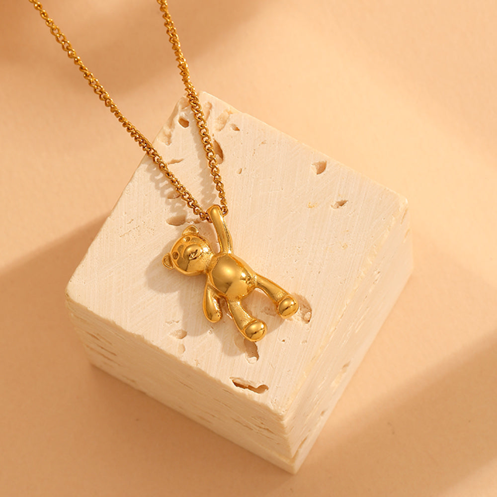 Gold Teddy Bear Pendant Necklace
