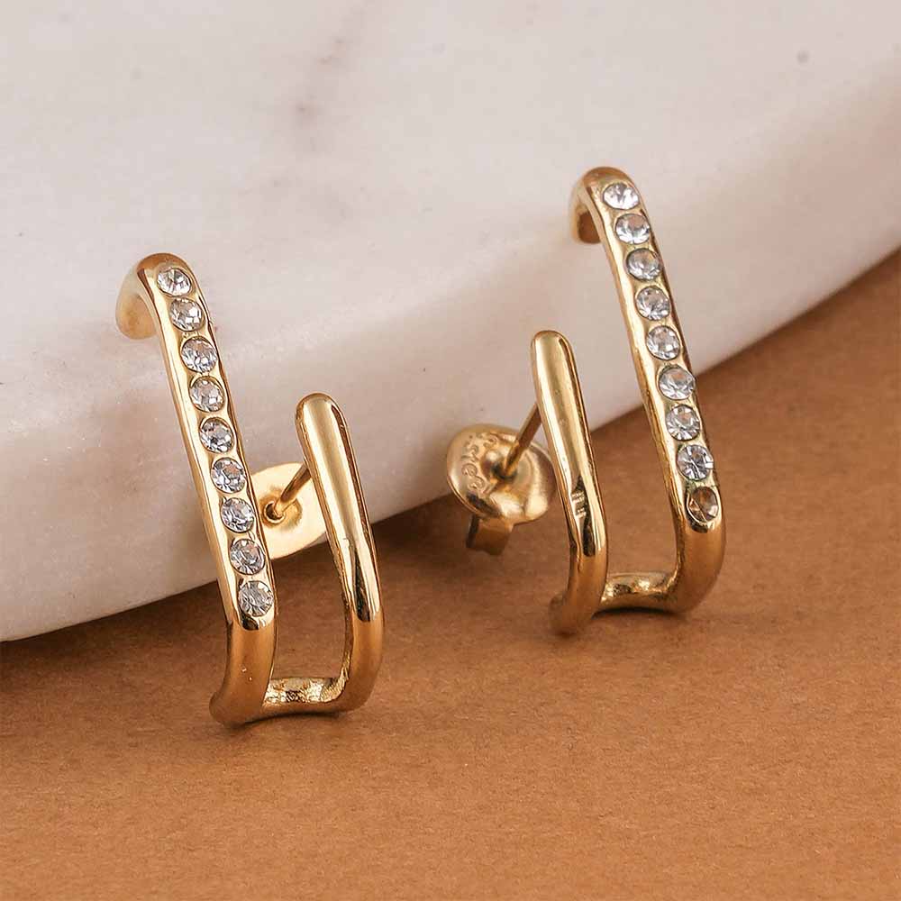 Golden Arc Sparkle Earrings