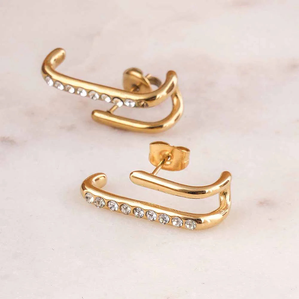 Golden Arc Sparkle Earrings