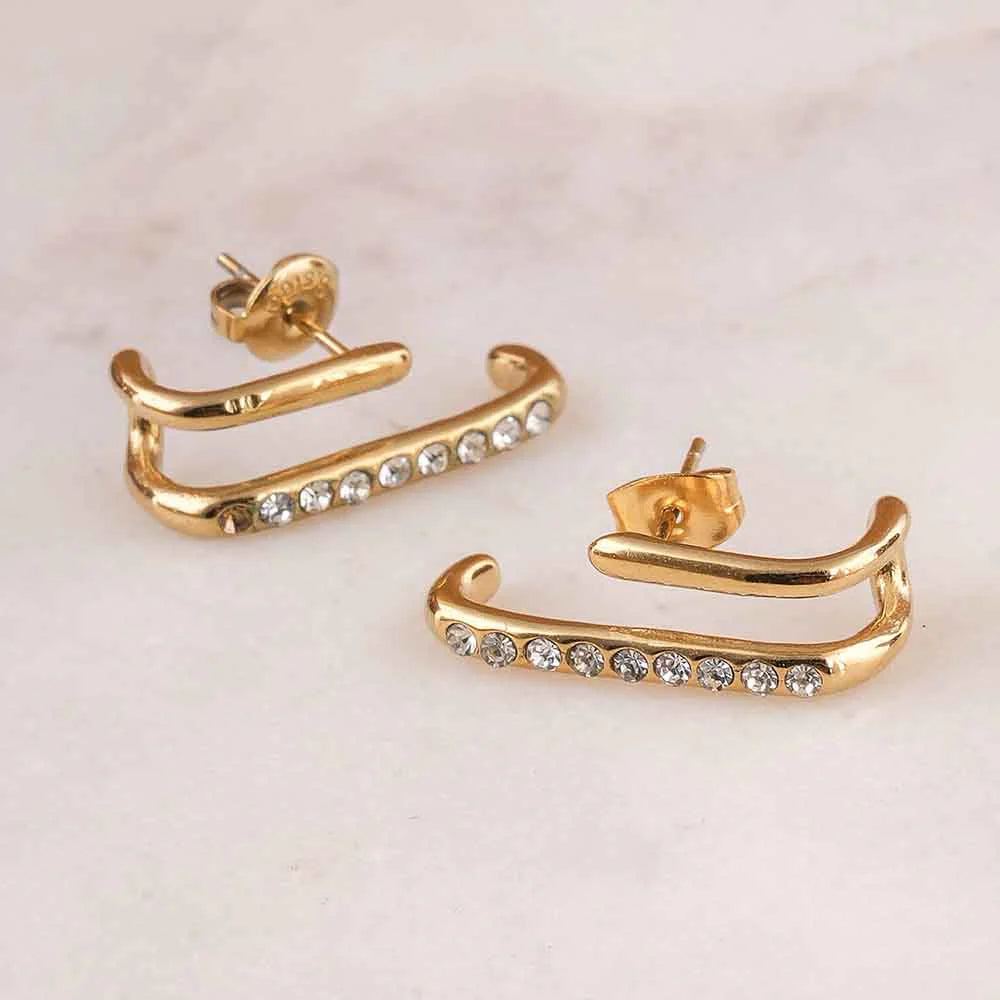 Golden Arc Sparkle Earrings