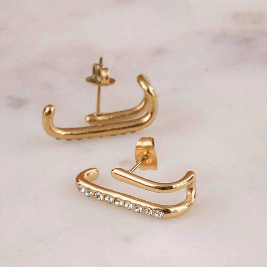 Golden Arc Sparkle Earrings