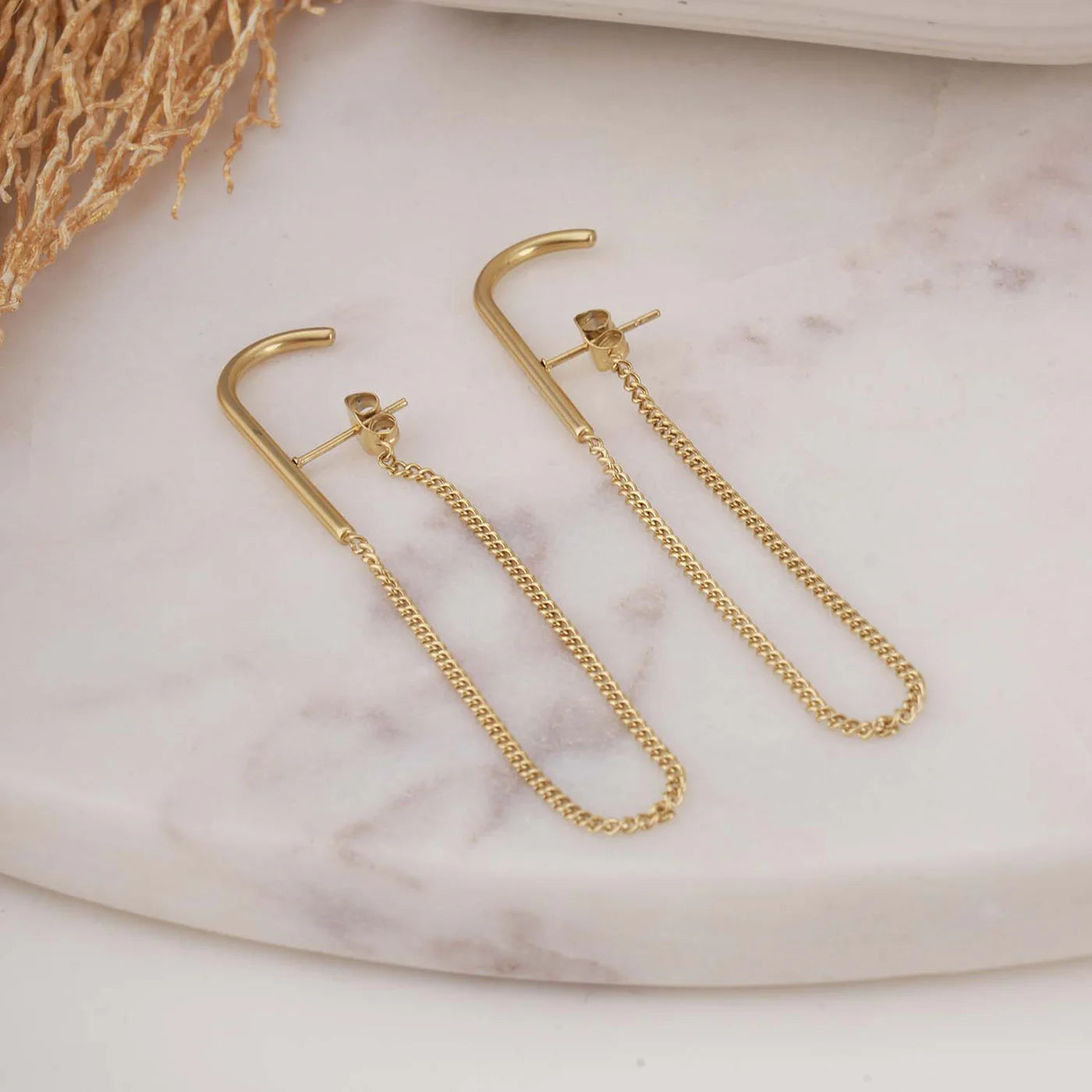 Gold Chain Drop Hook Earrings