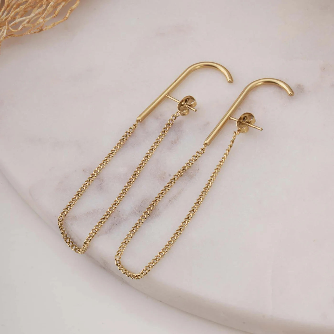 Gold Chain Drop Hook Earrings