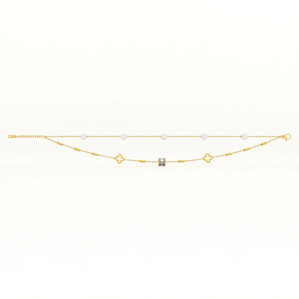 Layered Pearl and Charm Anklet