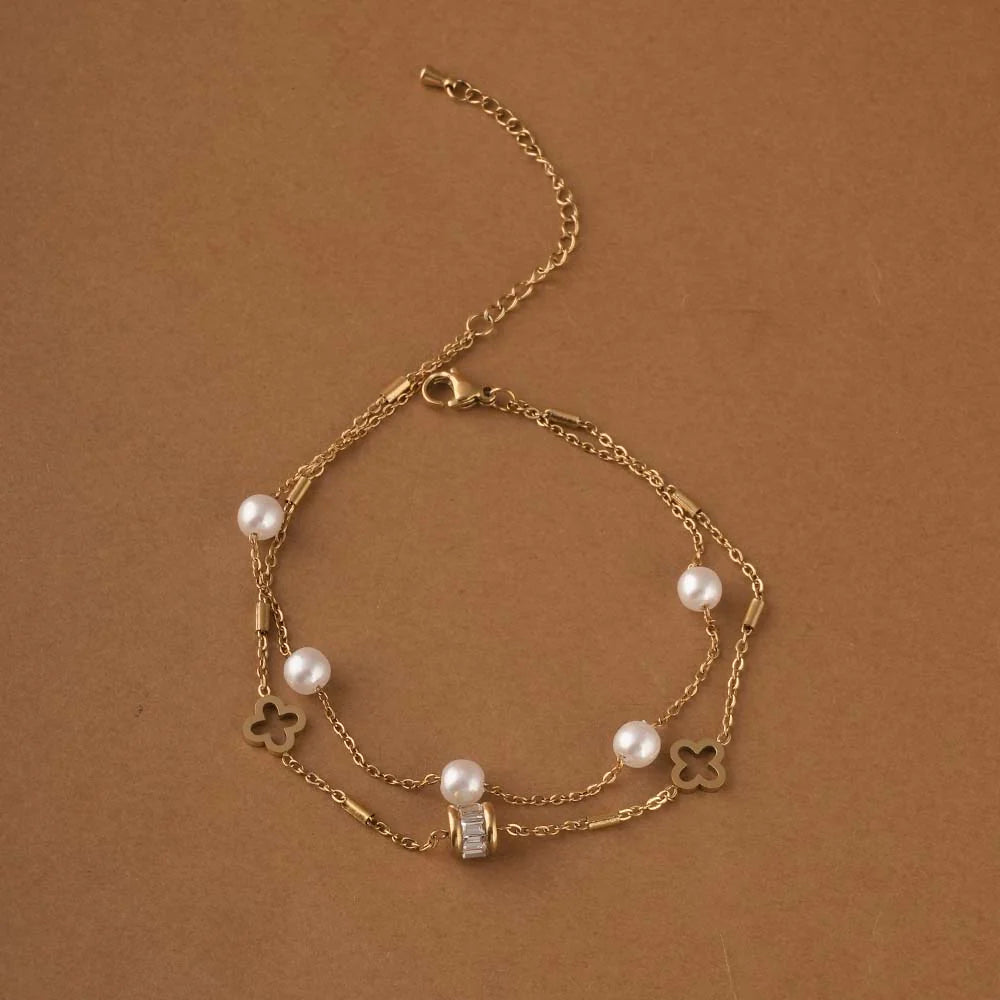 Layered Pearl and Charm Anklet