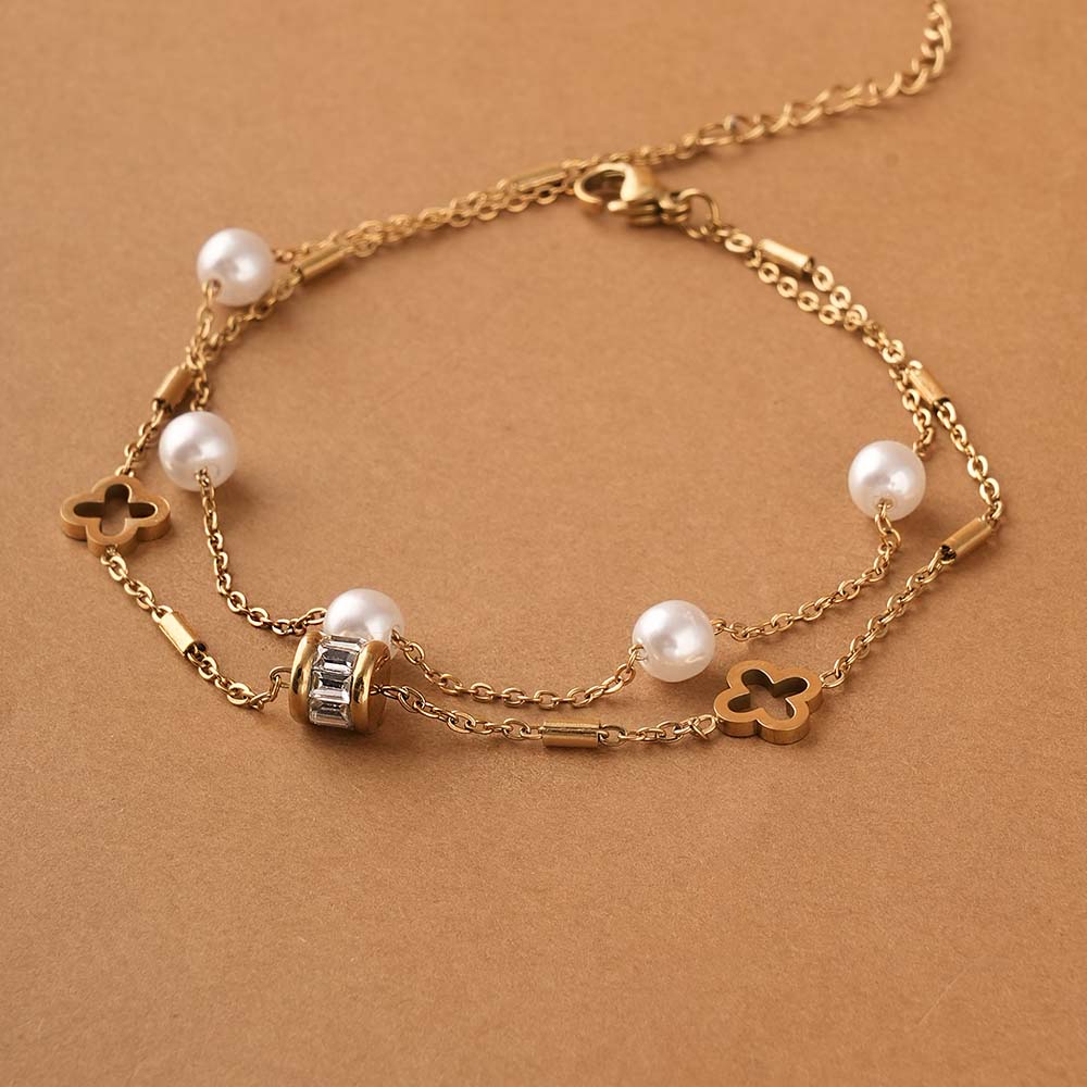 Layered Pearl and Charm Anklet