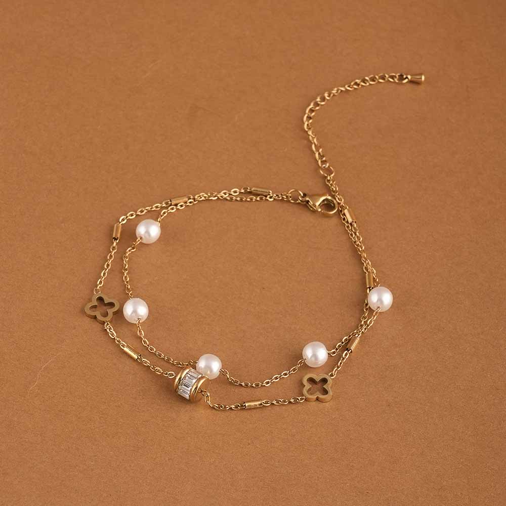 Layered Pearl and Charm Anklet