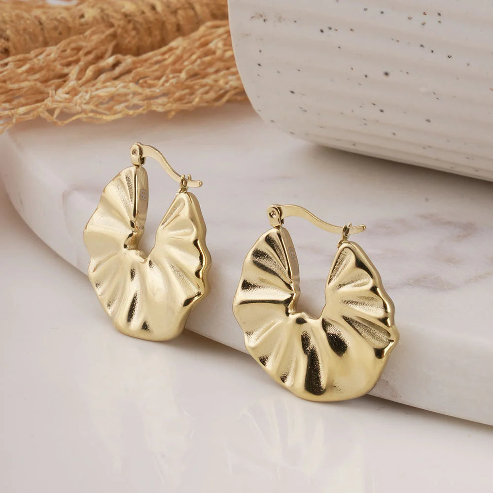 Gold Textured Creole Hoop Earrings