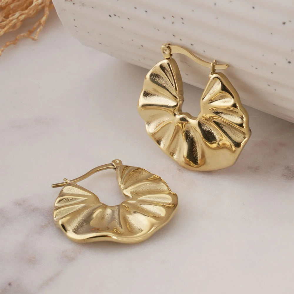 Gold Textured Creole Hoop Earrings