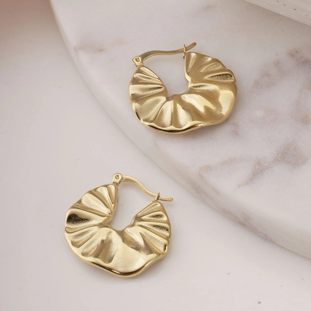 Gold Textured Creole Hoop Earrings