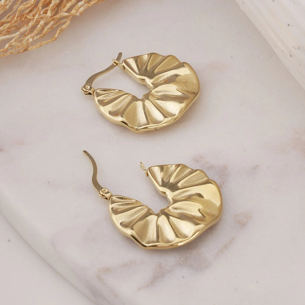 Gold Textured Creole Hoop Earrings