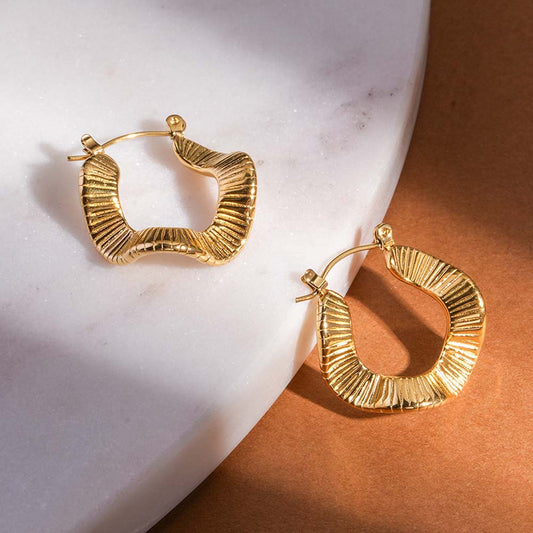 Gold Ribbed Hoop Earrings