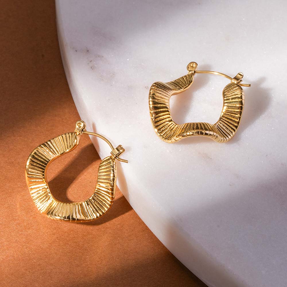Gold Ribbed Hoop Earrings
