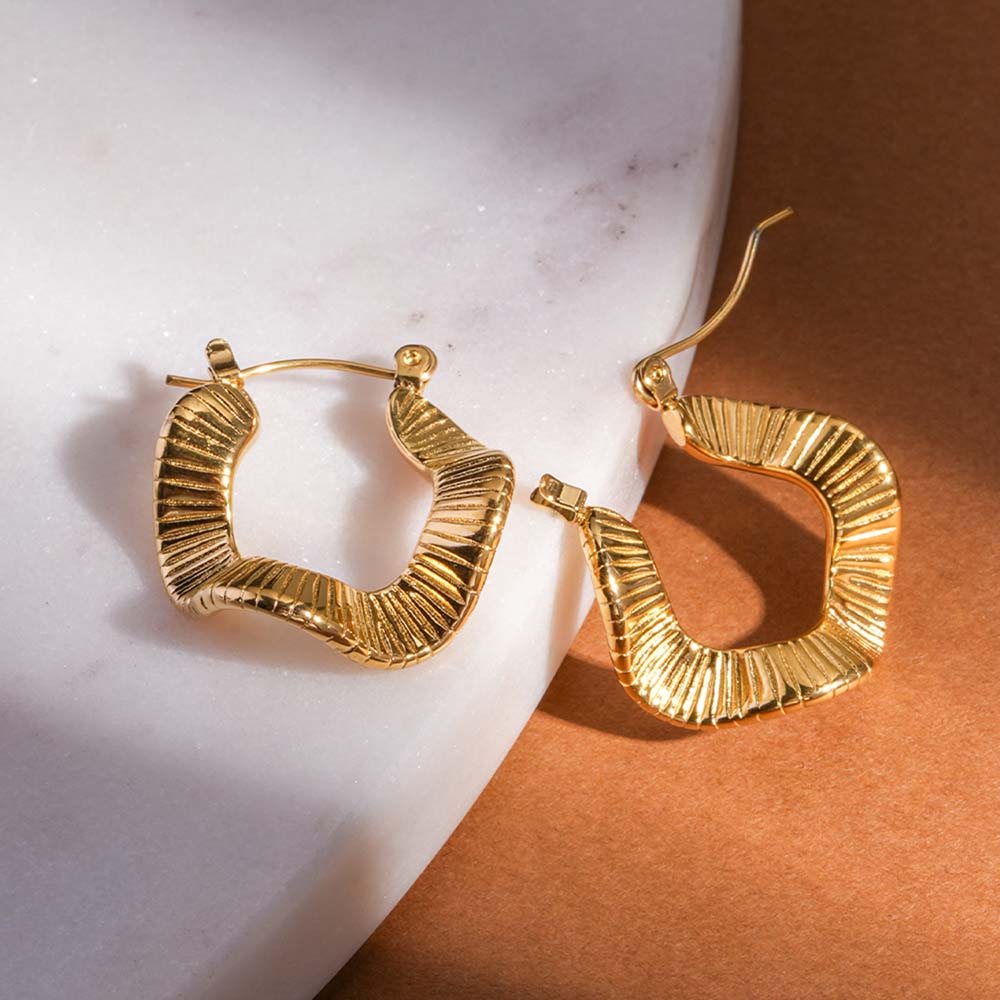 Gold Ribbed Hoop Earrings