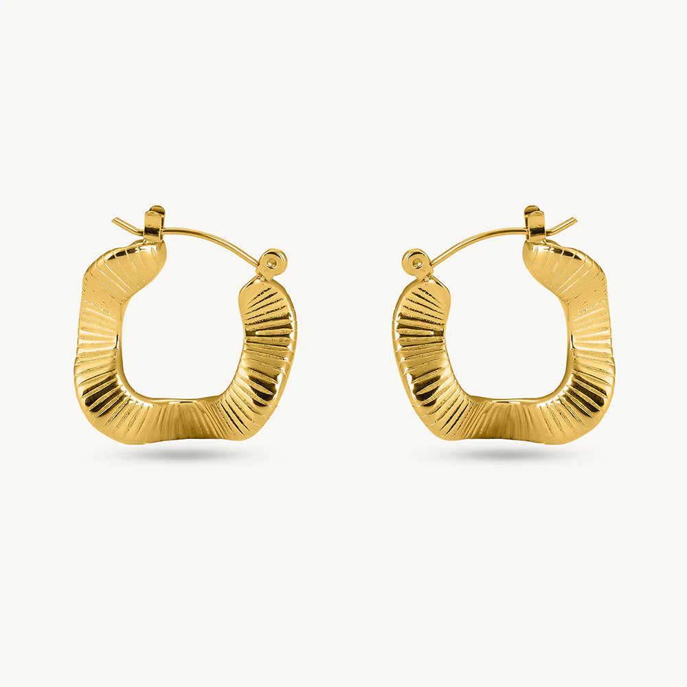 Gold Ribbed Hoop Earrings
