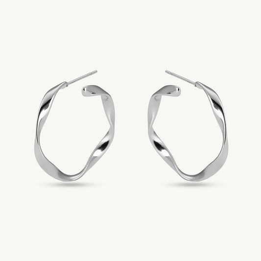 Abstract Silver Hoop Earrings