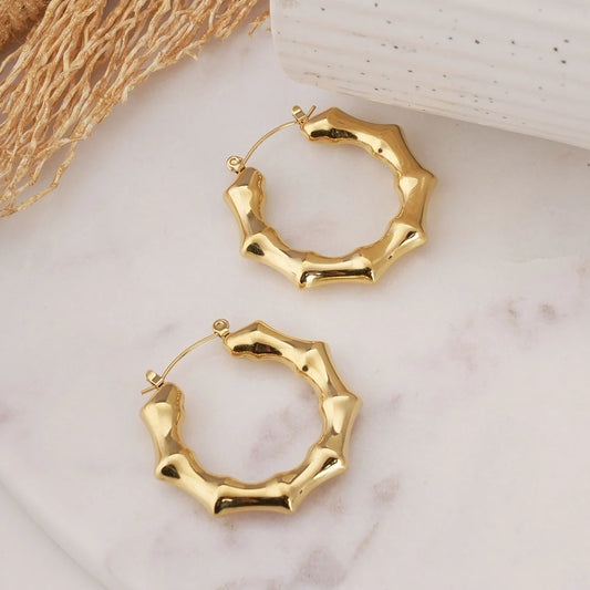 Gold Bamboo Hoop Earrings