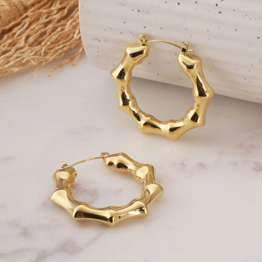 Gold Bamboo Hoop Earrings
