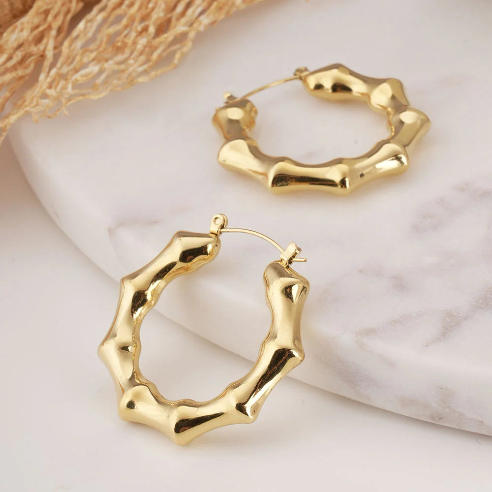 Gold Bamboo Hoop Earrings