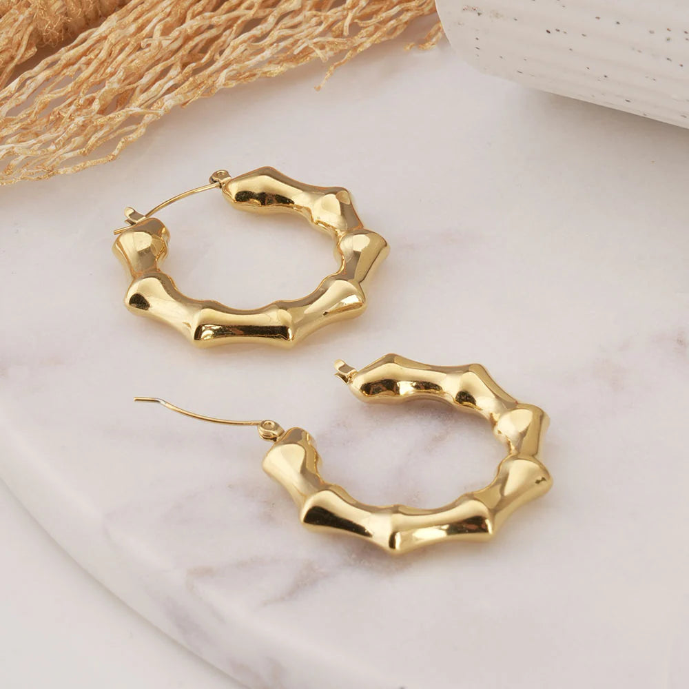Gold Bamboo Hoop Earrings