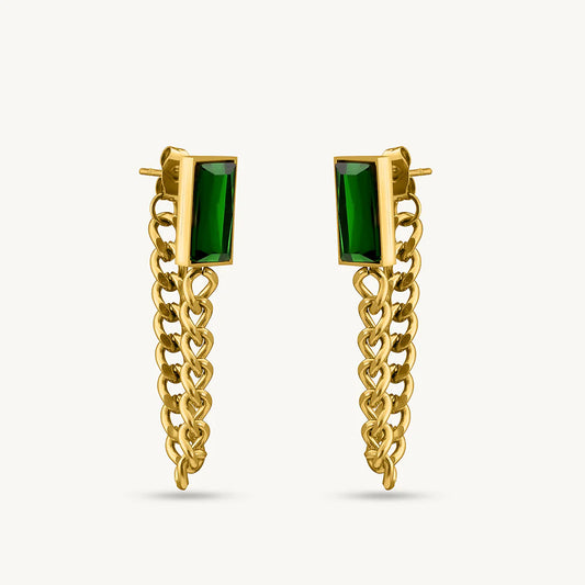 Emerald Chain Dangle Earrings