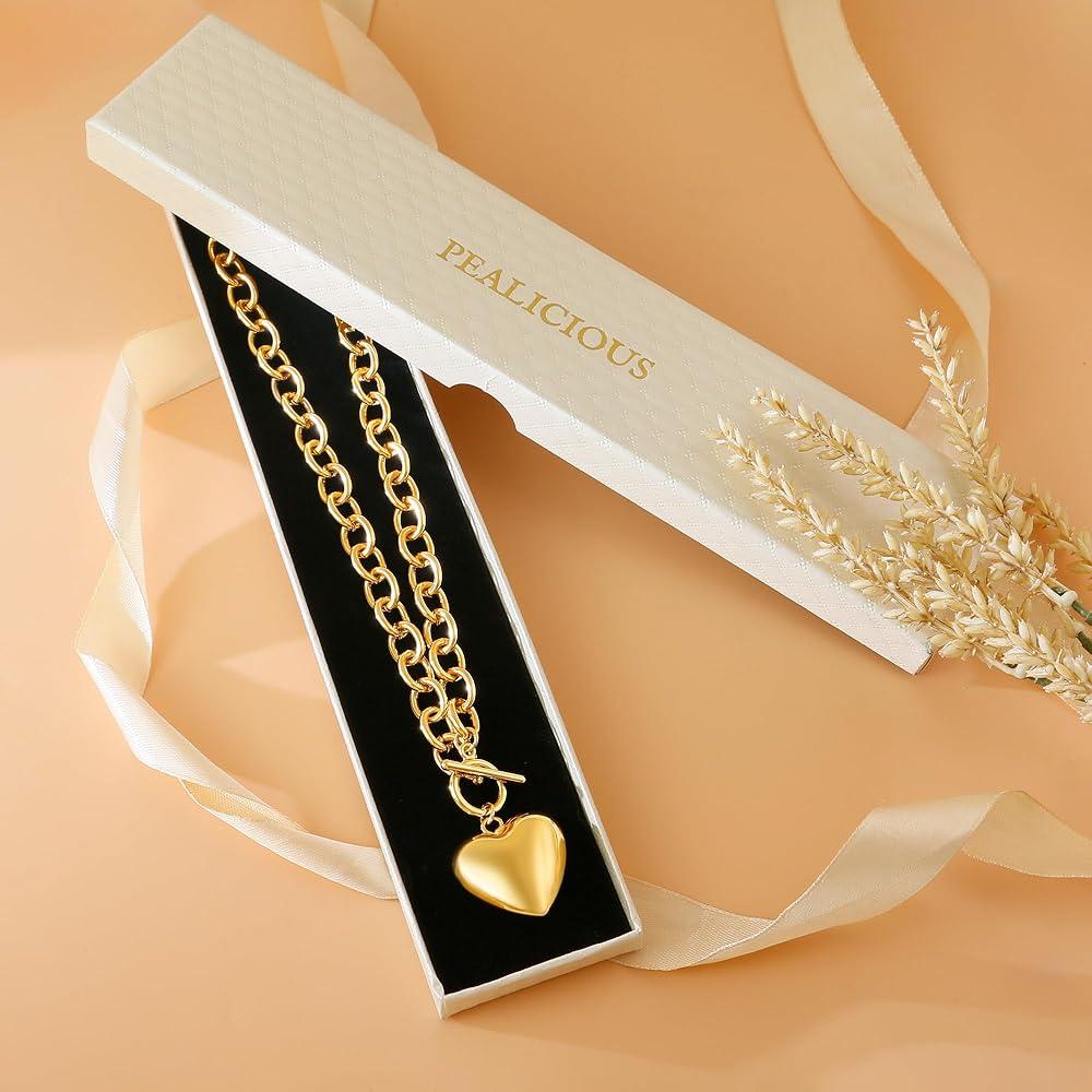 Puffy Heart Pendant Statement Charm Thick Chain Jewelry Birthday Summer Gifts