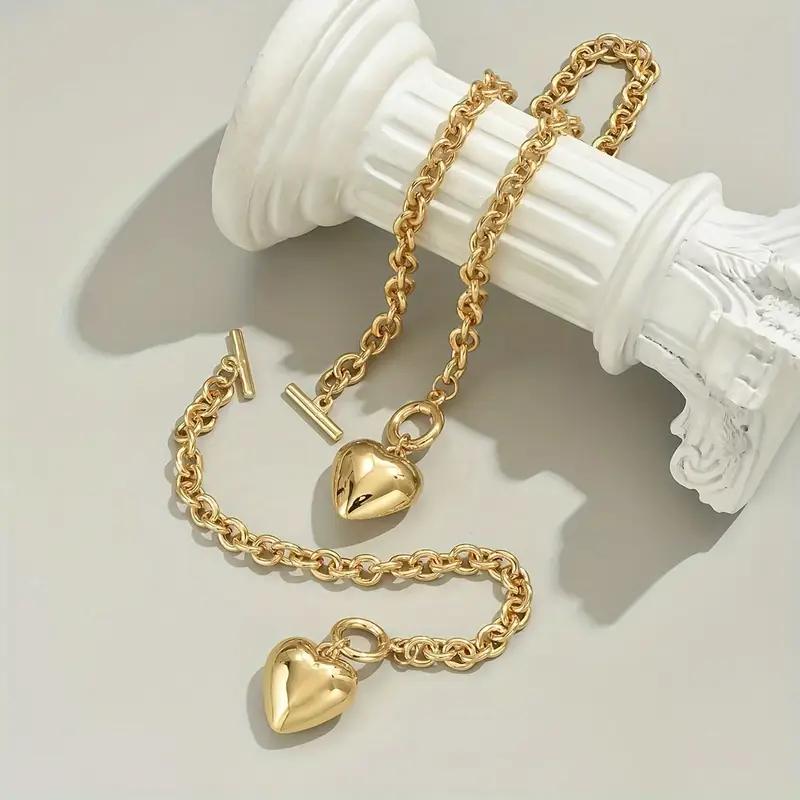 Puffy Heart Pendant Statement Charm Thick Chain Jewelry Birthday Summer Gifts