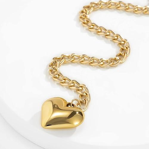 Puffy Heart Pendant Statement Charm Thick Chain Jewelry Birthday Summer Gifts