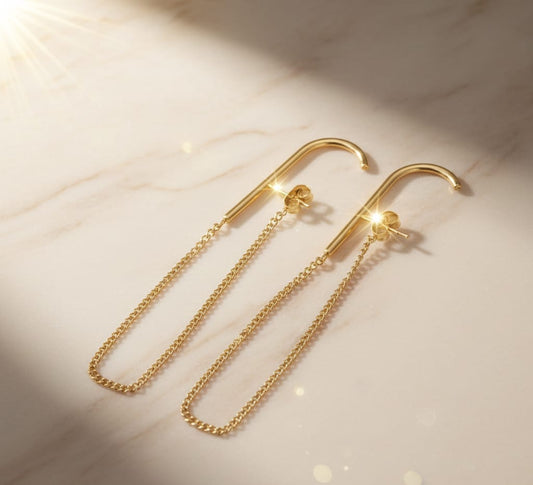Gold Chain Drop Hook Earrings
