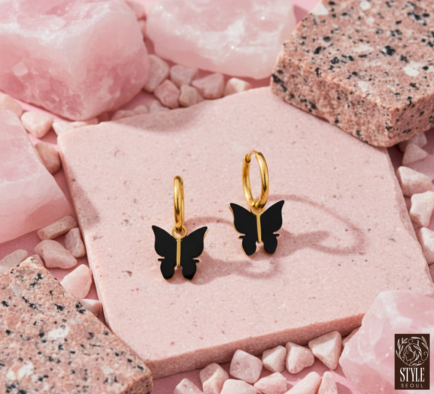 Midnight Butterfly Hoop Earrings