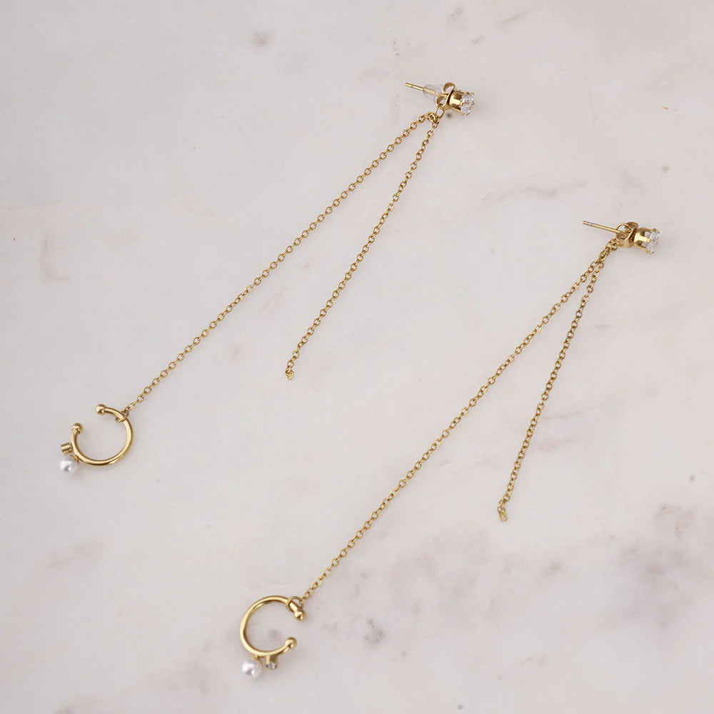 Diamond Stud & Cuff Chain Earrings